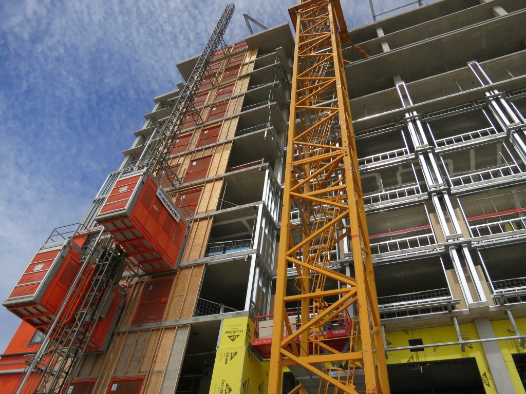 Hotel - exterior framing and manlift complete to the roof